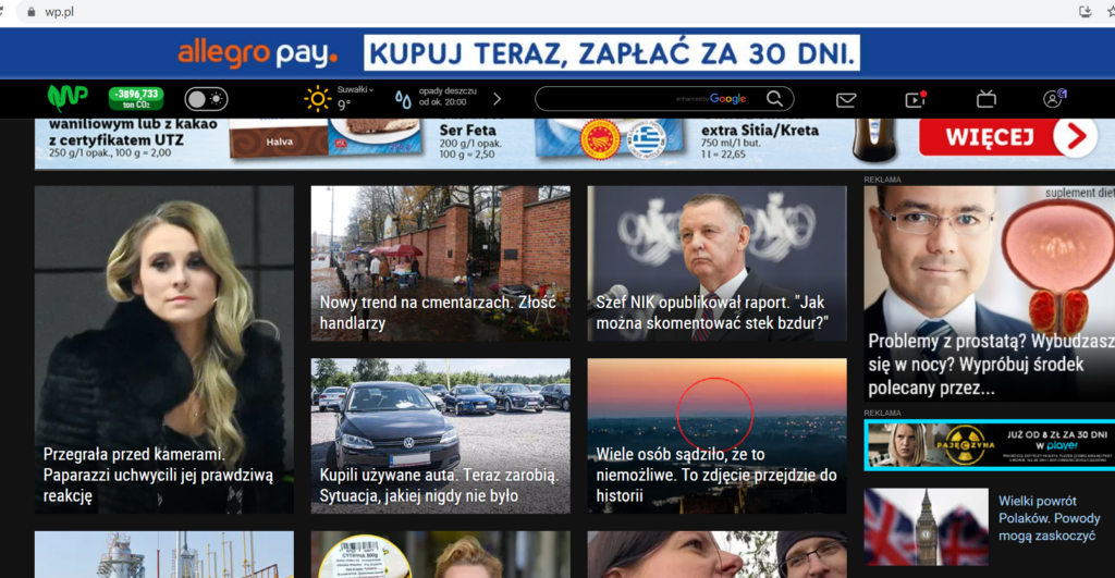 Artykuł o dalekich widokach na stronie głównej Wirtualnej Polski