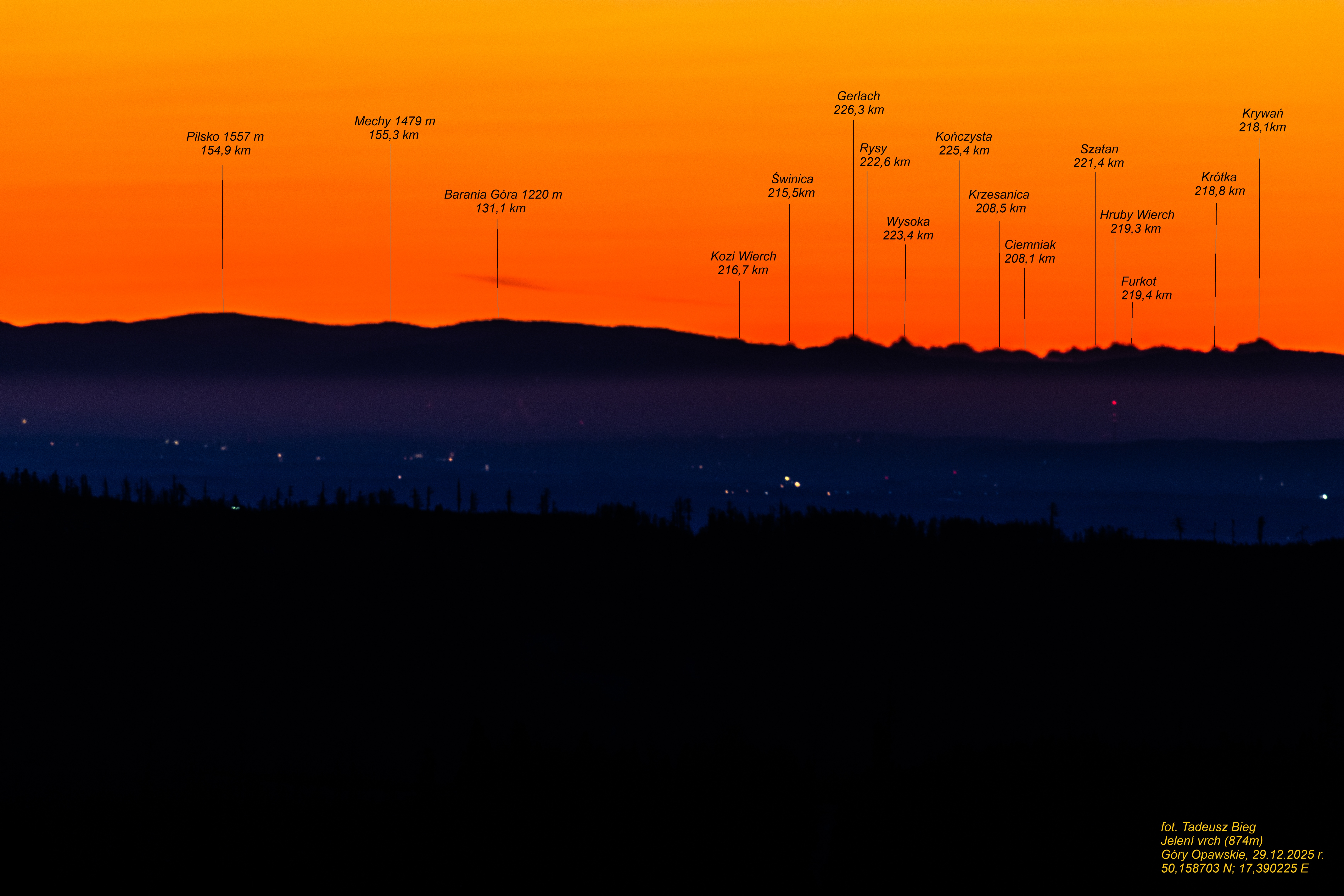 Fot. 43. Widok na Tatry Wysokie ze szczytu Jelení vrch (874 m) (29.12.2025 r.).