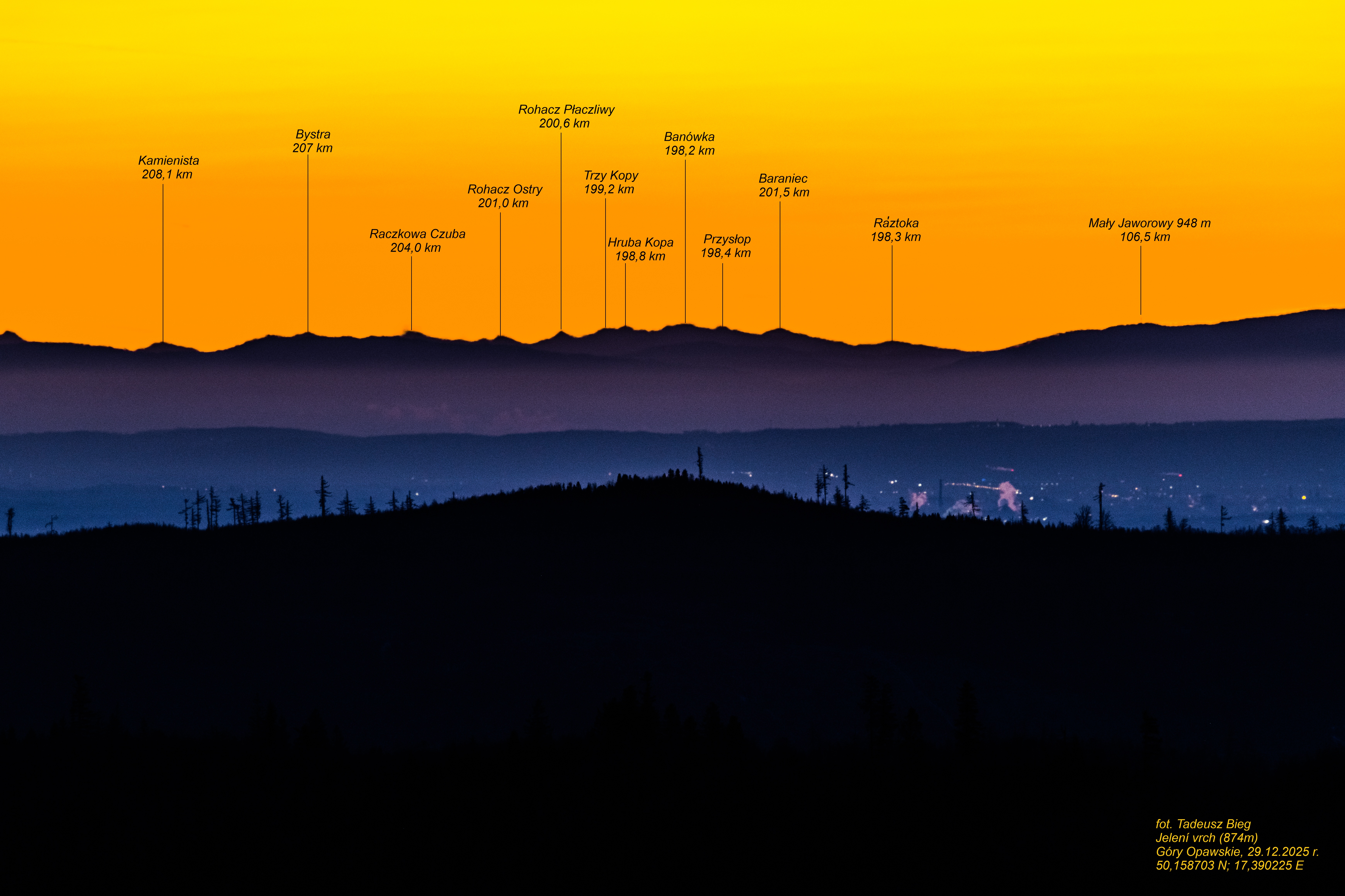 Fot. 44. Widok na Tatry Zachodnie ze szczytu Jelení vrch (874 m) (29.12.2025 r.).