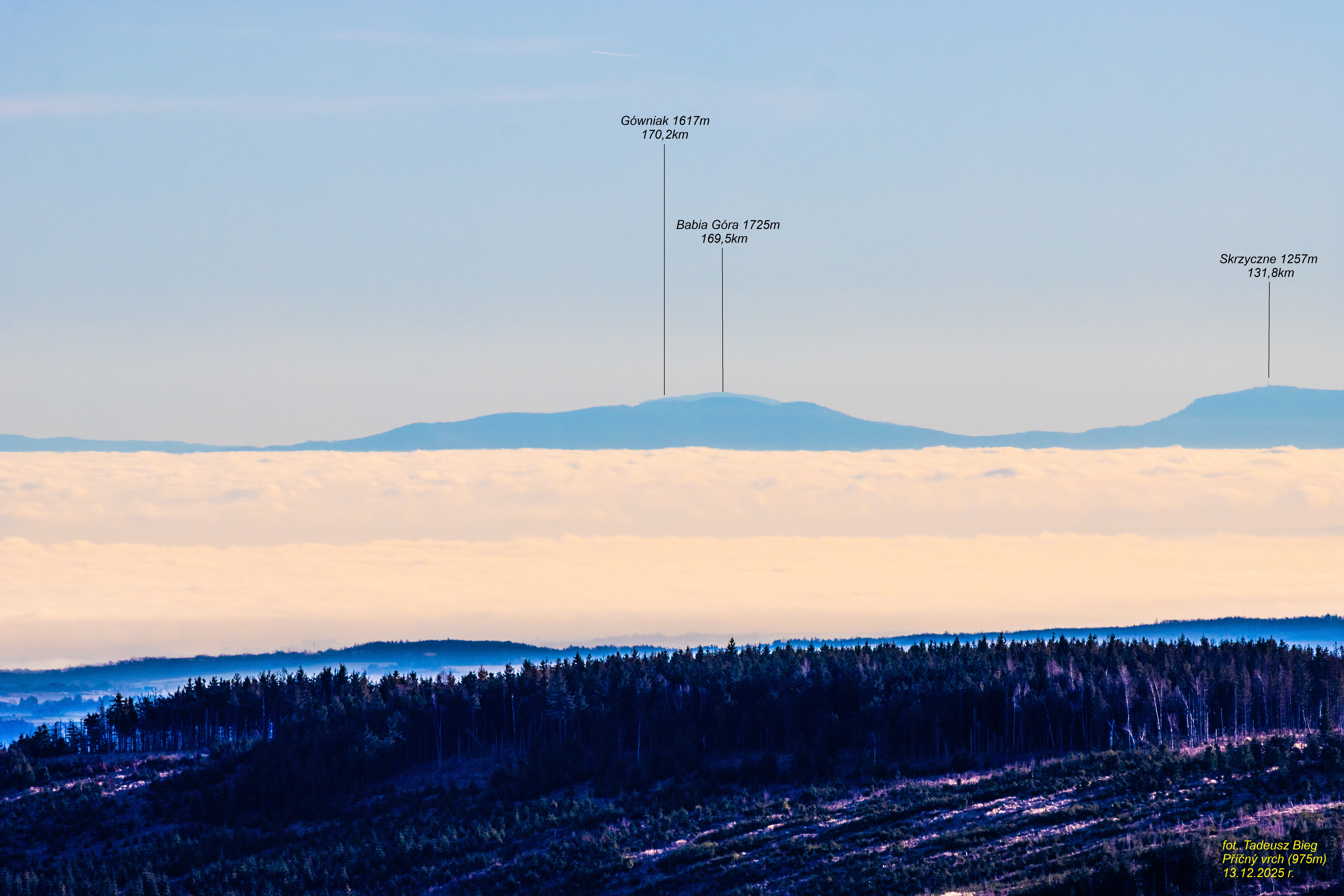 Fot. 53. Obserwacja Babiej Góry ze szczytu Příčný vrch (Tadeusz Bieg, 13.12.2025 r.)