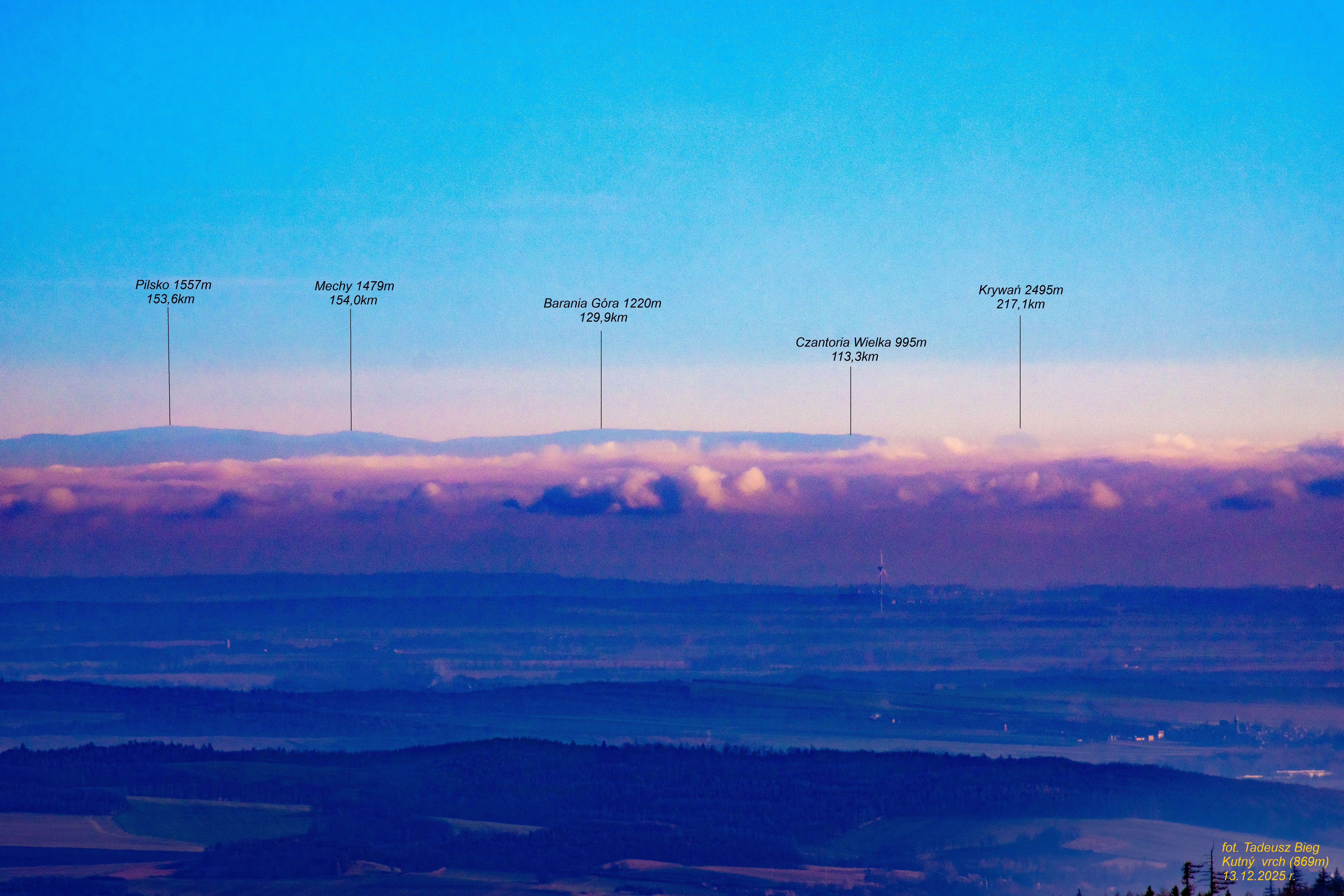 Fot. 54. Obserwacja Krywania ze szczytu Kutný vrch (Tadeusz Bieg, 13.12.2025 r.)